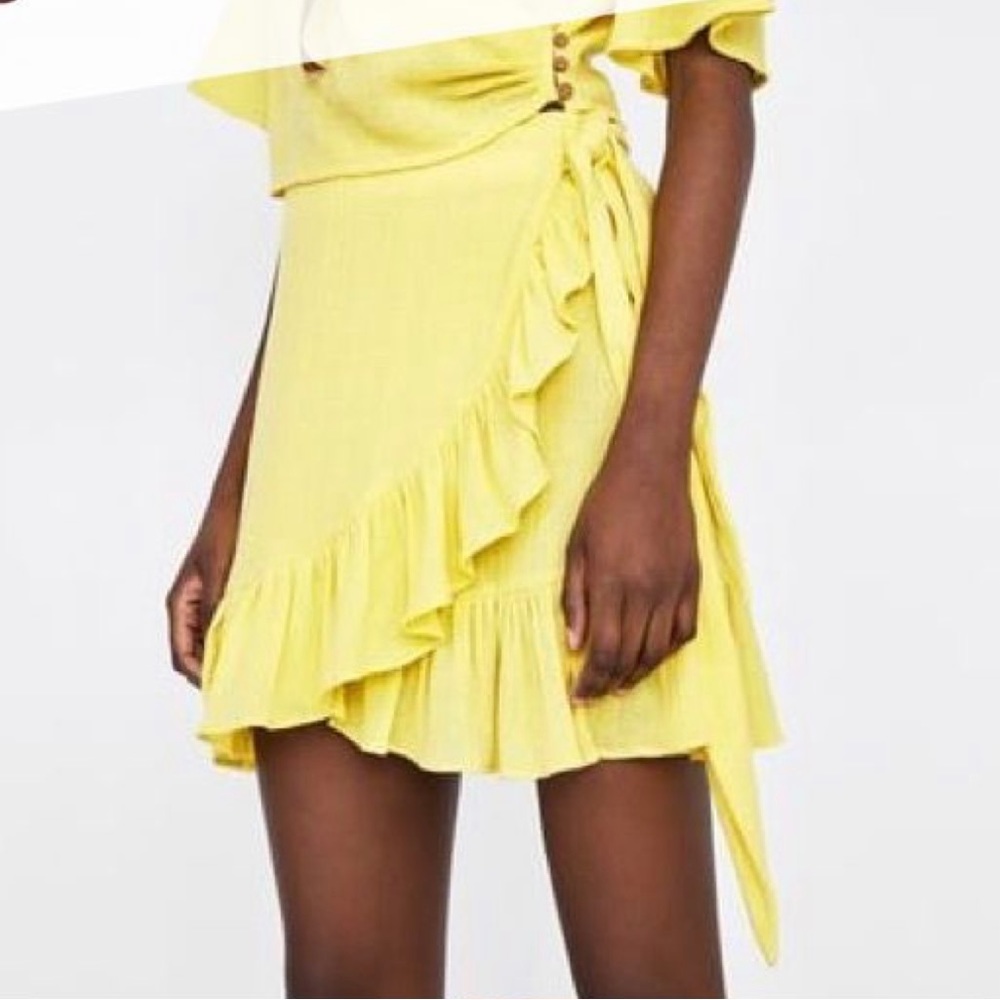 zara women yellow wrap skirt